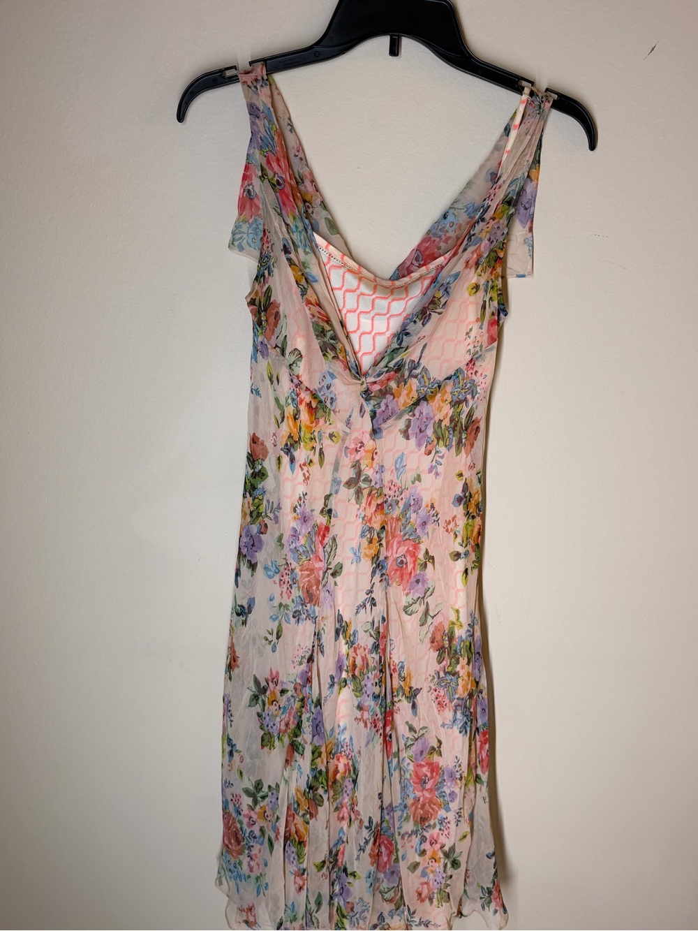 Anthropology Savannah Dress Floral Pink Slip Dress with Watercolor Bouquet
